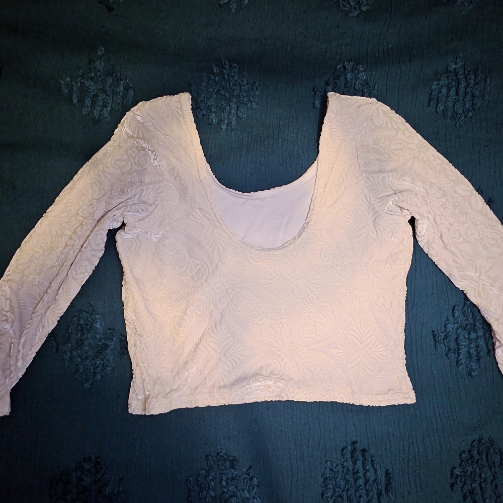 Black mlk burned velvet long sleeve crop top